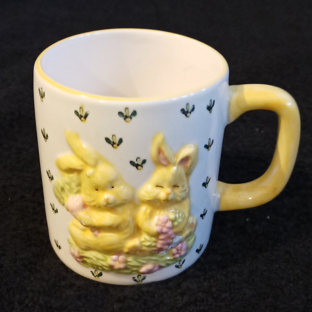 Vintage AOL Ceramic Raised Bunnies Mug